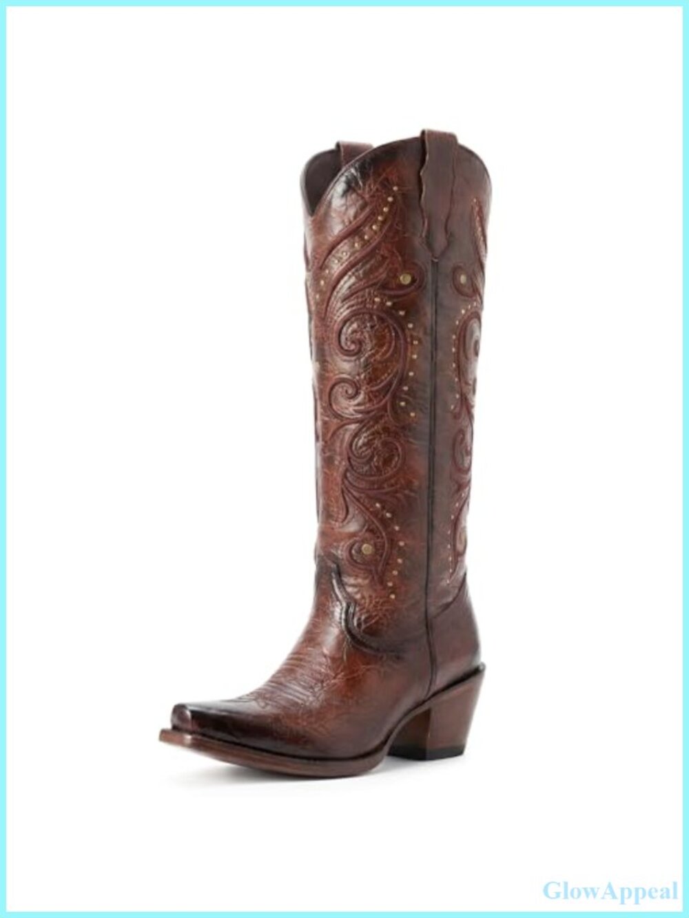 Knee High Cowboy Boots Embroidered Pointed Toe Side Zipper Chunky Heel Western